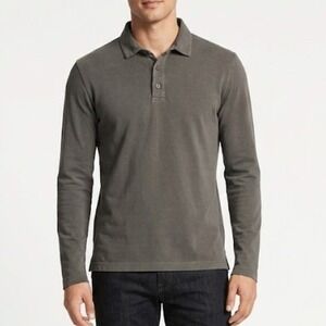 VINCE Long Sleeve Polo Olive Green Mens Small S